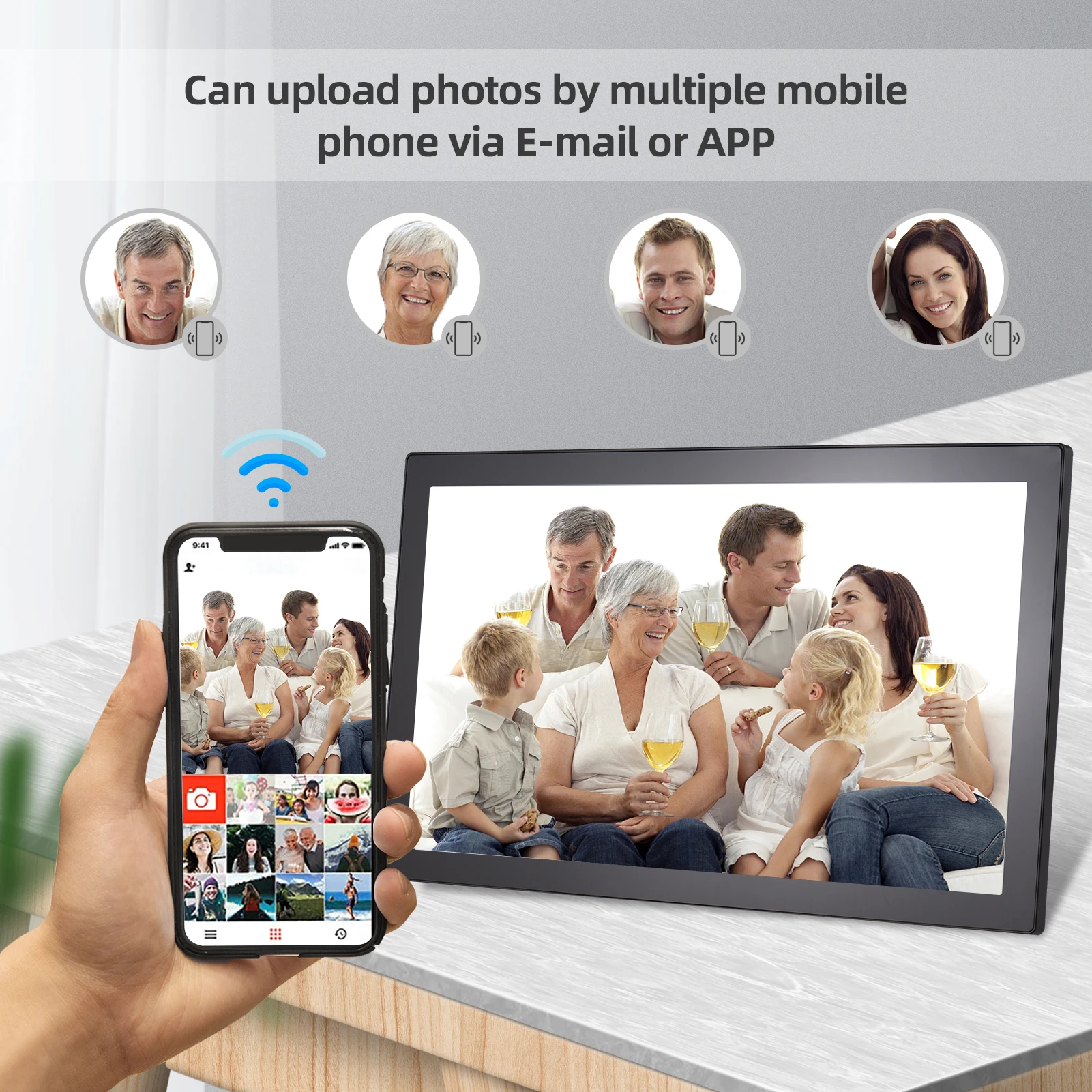 21.5-Inch WiFi Digital Photo Frame Cloud Digital Picture Frame IPS Screen Touch Control 16GB Storage Auto Rotation Share Photos