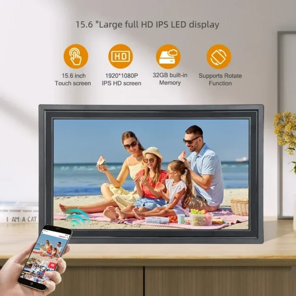 15.6 Inch WiFi Digital picture frame 32GB Large Touch screen Digital Photo Frame 1920 * 1080 IPS Auto-Rotate Frameo App - Image 2