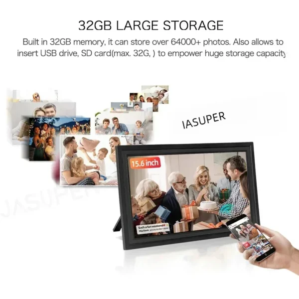15.6 Inch WiFi Digital picture frame 32GB Large Touch screen Digital Photo Frame 1920 * 1080 IPS Auto-Rotate Frameo App - Image 4
