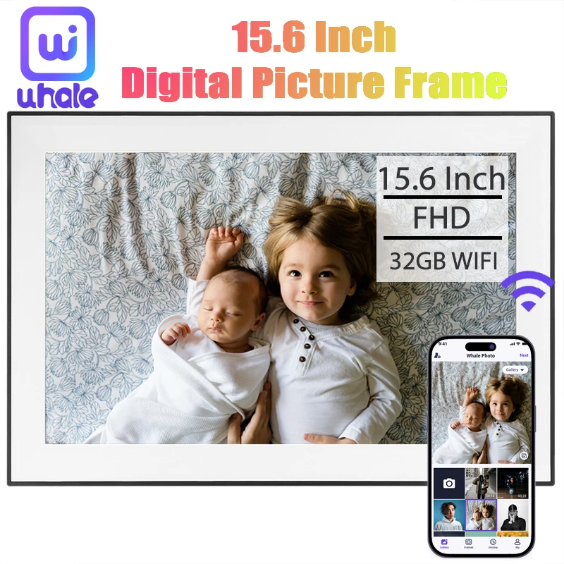 15.6 Inch Digital Photo Frame Smart WIFI Digital Picture Frames 32GB Storage 1920*1080 IPS FHD Touch Large Screen Auto-Rotate